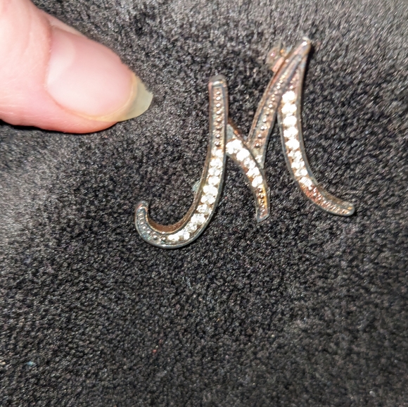 Liz Claiborne Silver Letter M Brooch with Rhinestones EUC Pin - Picture 2 of 7